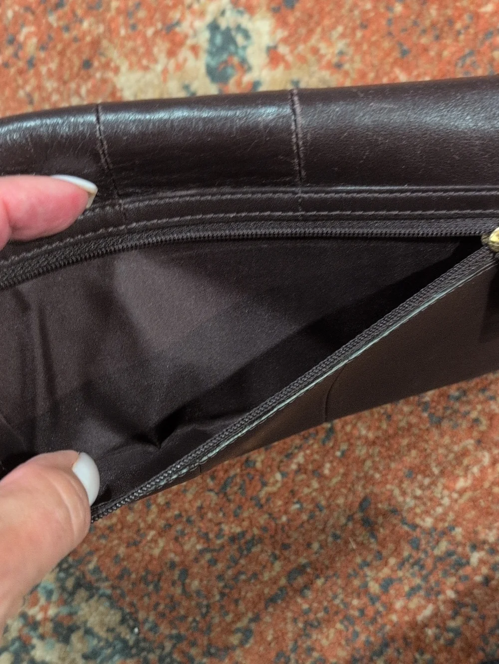 Coach Kristin Deep Brown  Smooth Leather Trifold Wallet with Gold Hardware